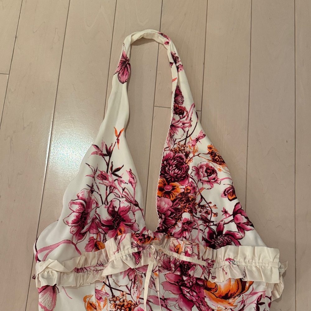 Roberto Cavalli Floral Halter Neck Dress - White and Pink Size XL - Picture 2 of 10